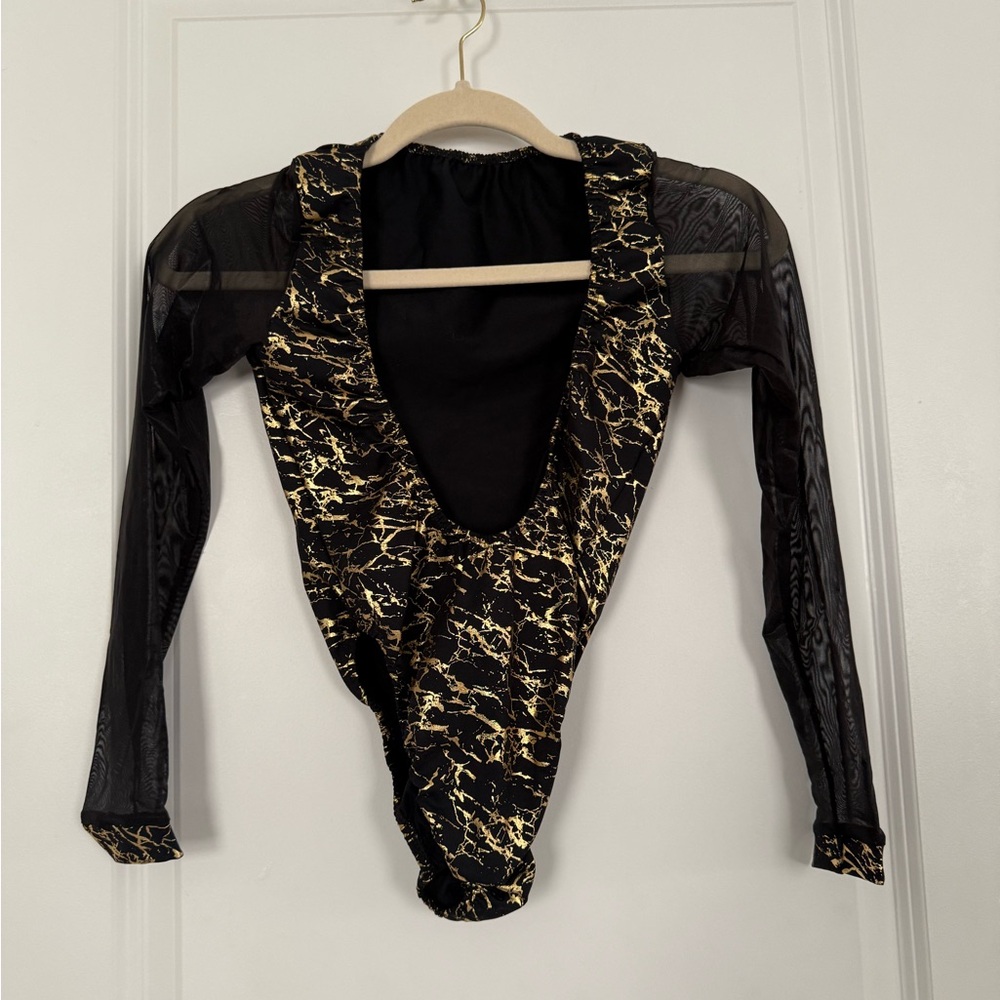 Black and Gold Long Sleeve Bartender Bottle Girl Bodysuit